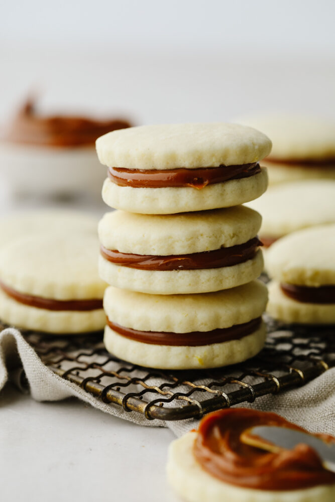 A stack of alfajores cookies. 