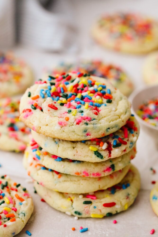 A stack of sprinkle cookies. 