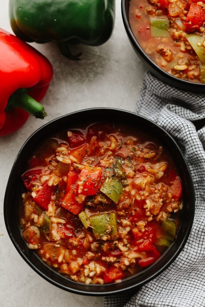 A bowl of stuffed pepper soup. 