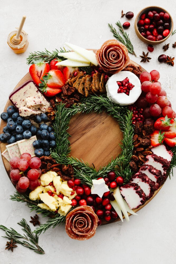 A Christmas wreath charcuterie board. 