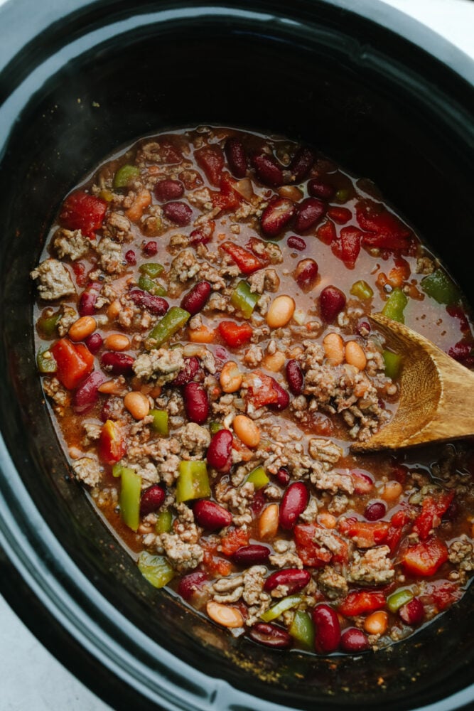 Chili in a crock pot. 