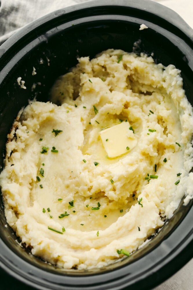 Mashed potatoes in a crockpot. 