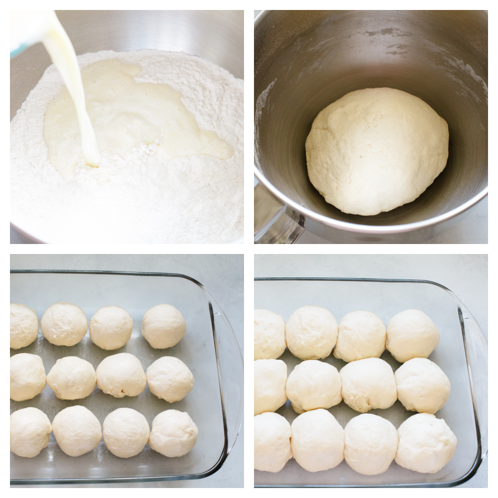 Process shots of preparing roll dough.