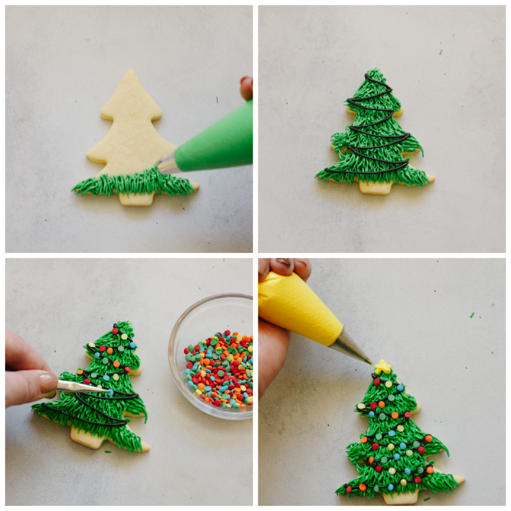 Frosting cookie with Christmas lights design.