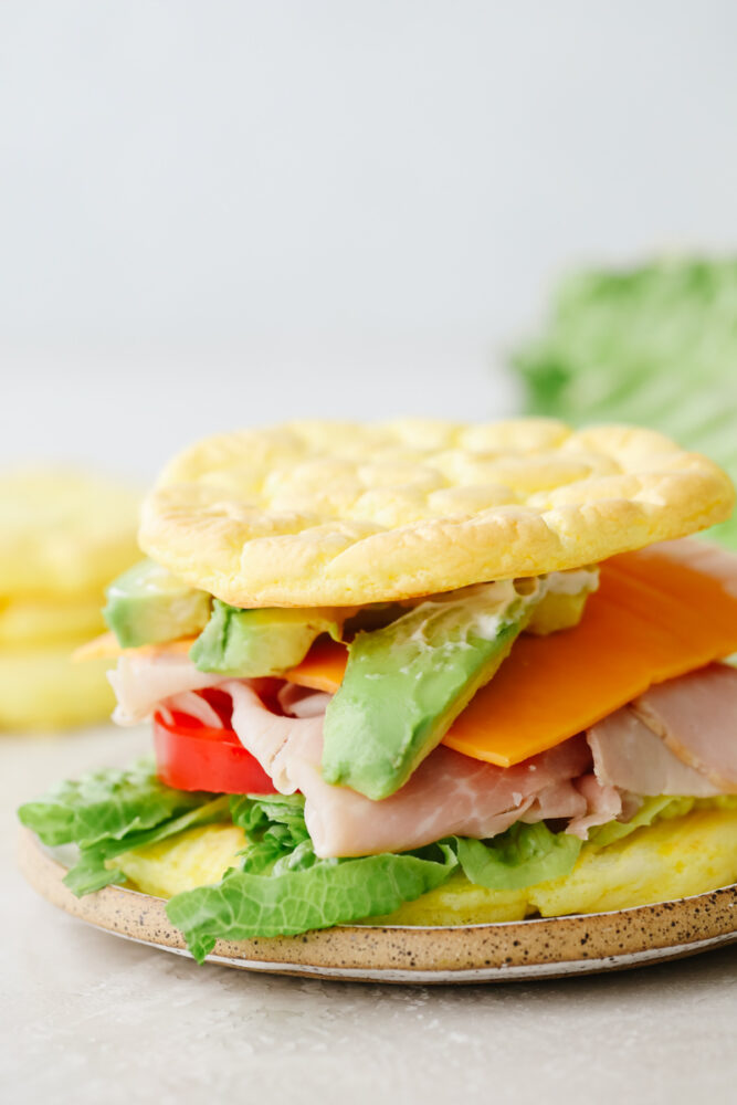 A sandwich made with cloud bread. 