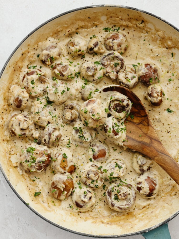 Mushrooms in a creamy, garlic, parmesan sauce. 