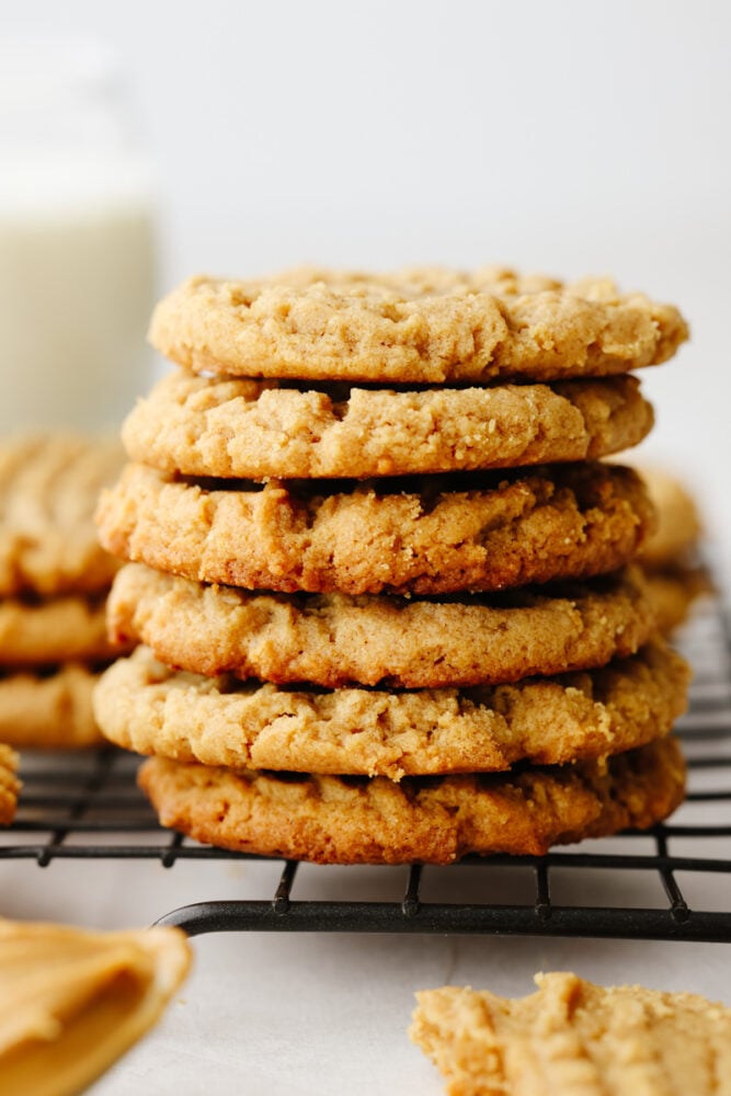 A stack of flourless peanut butter cookies. 