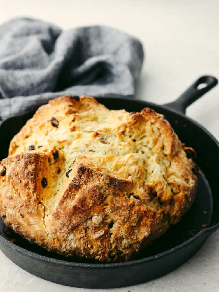 Soda bread all baked in a skillet pan. 