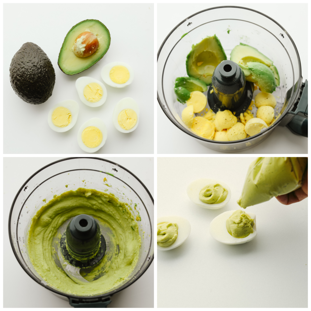 Process shots of preparing avocado filling.