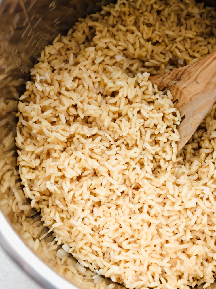 Closeup of Instant Pot brown rice.