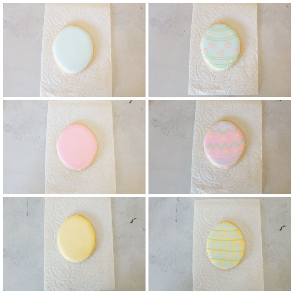3 different ways to design Easter egg sugar cookies.