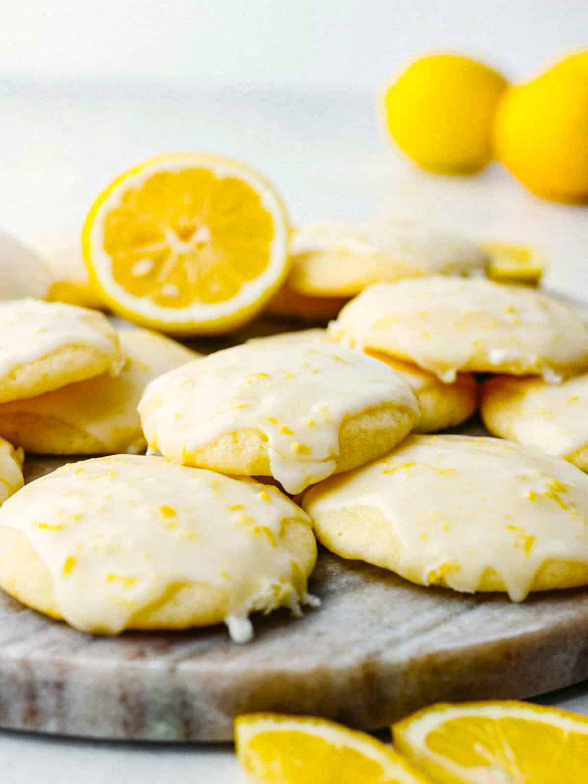 Angle shot of stacked lemon ricotta cookies. 