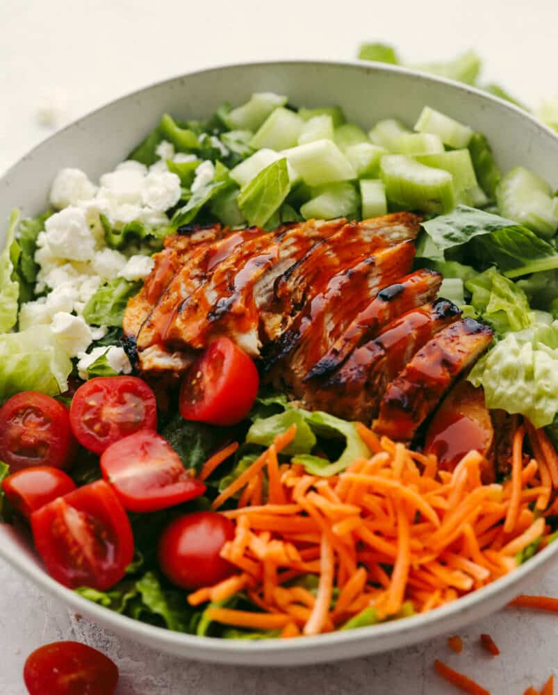 Buffalo chicken salad in a bowl without dressing. 