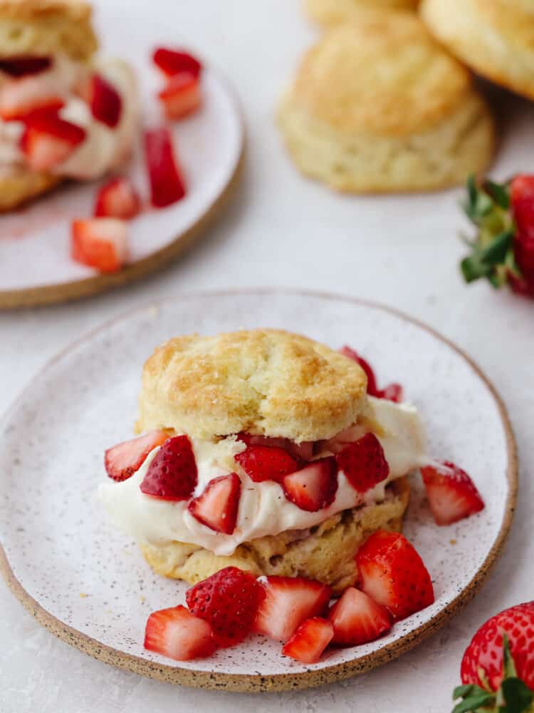 A plate of strawberry shortcake. 