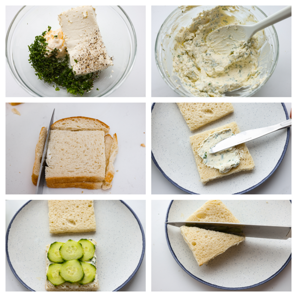 6-photo collage of surf cheese spread and sandwiches stuff prepared.