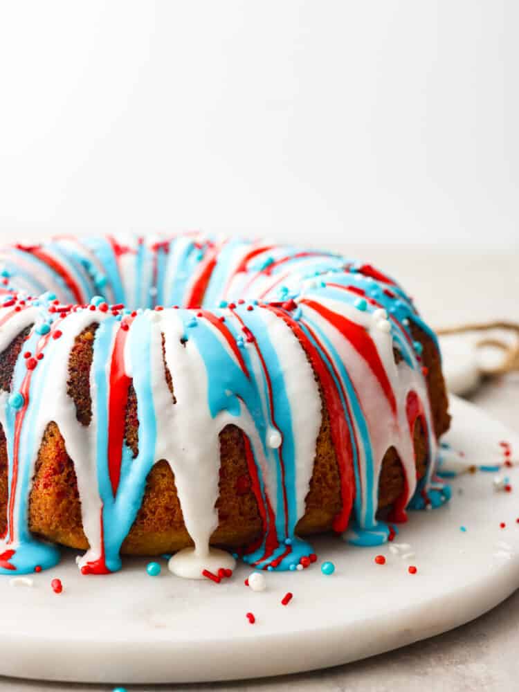 The side view of a firework bundt cake. 