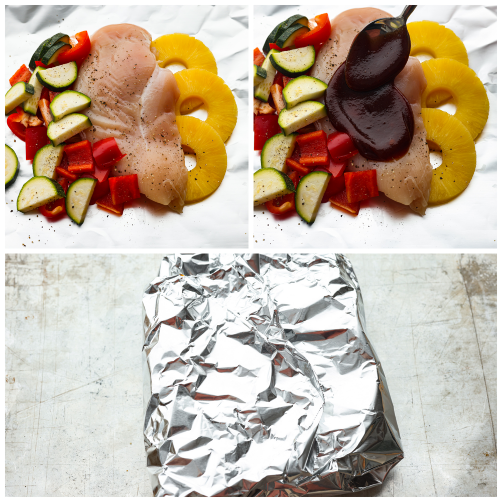 Grilled Barbecue Chicken and Vegetable Foil Packs