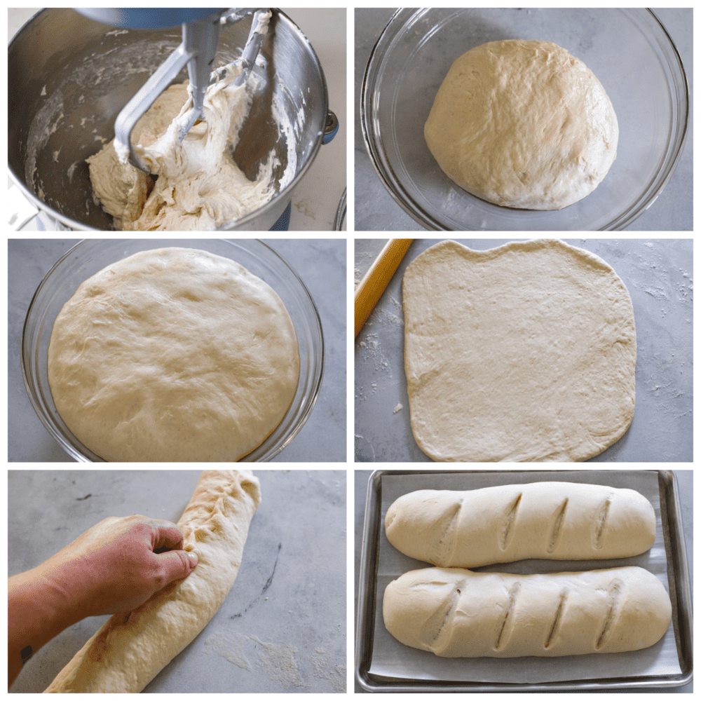 6-photo collage of bread being prepared.