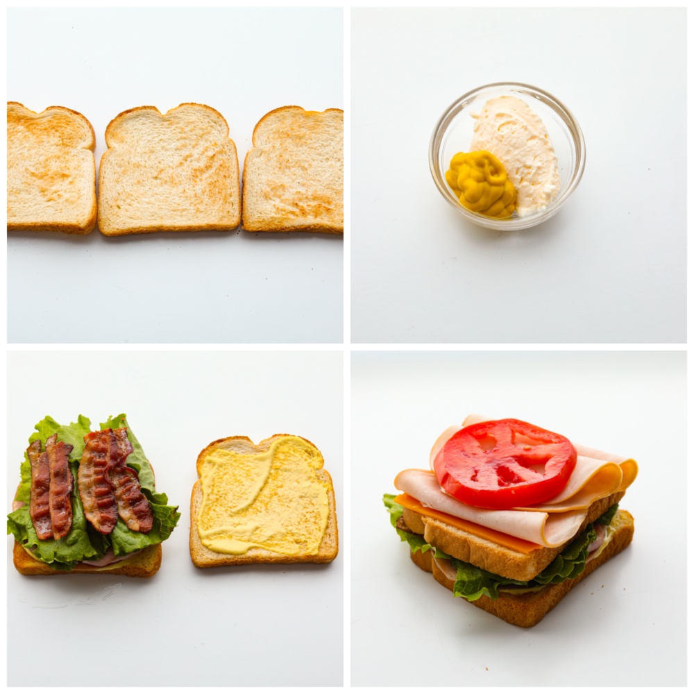 4-photo collage of sandwiches being prepared.