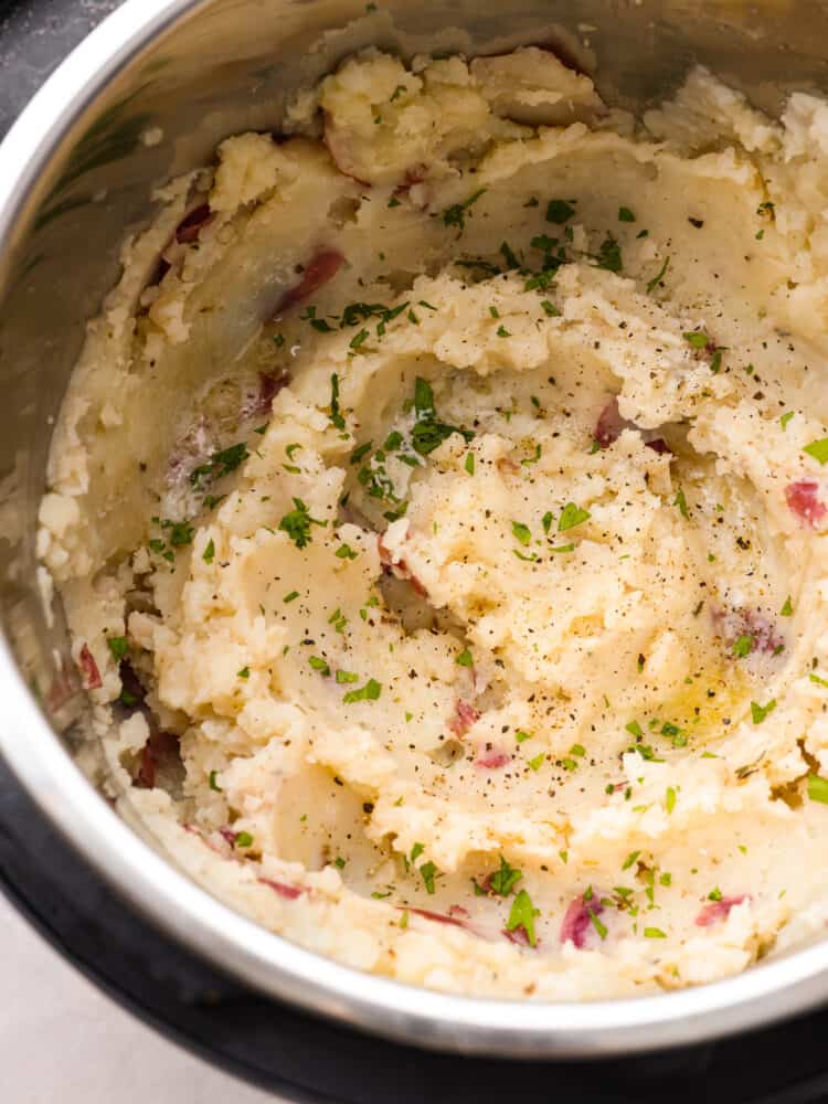 Closeup of Instant Pot mashed potatoes.
