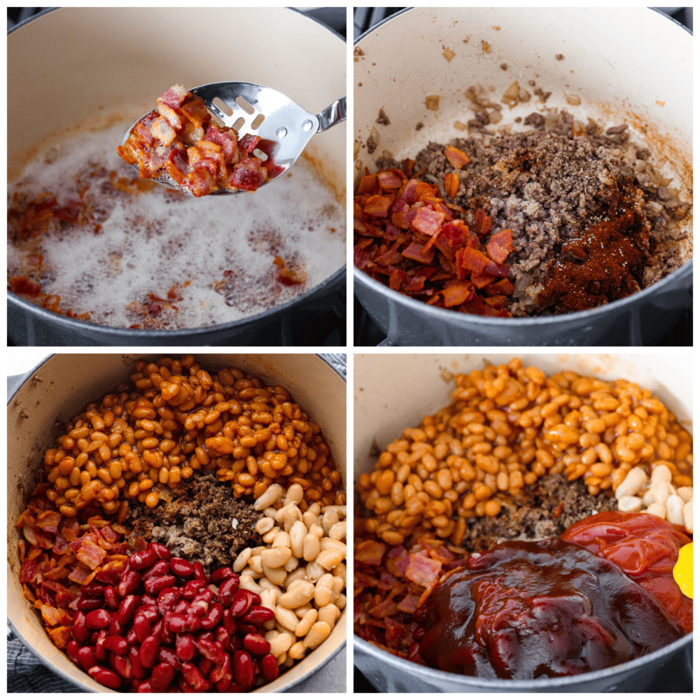 4-photo collage of all ingredients being added to a pot.
