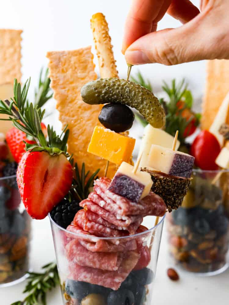 Meat and Cheese Individual Charcuterie Skewers Appetizers