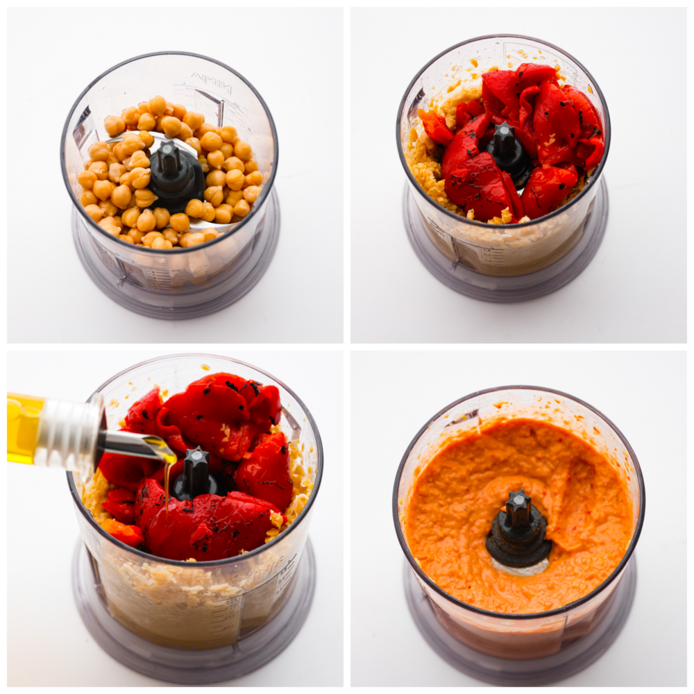 Process photos showing the ingredients being blended in a food processor.