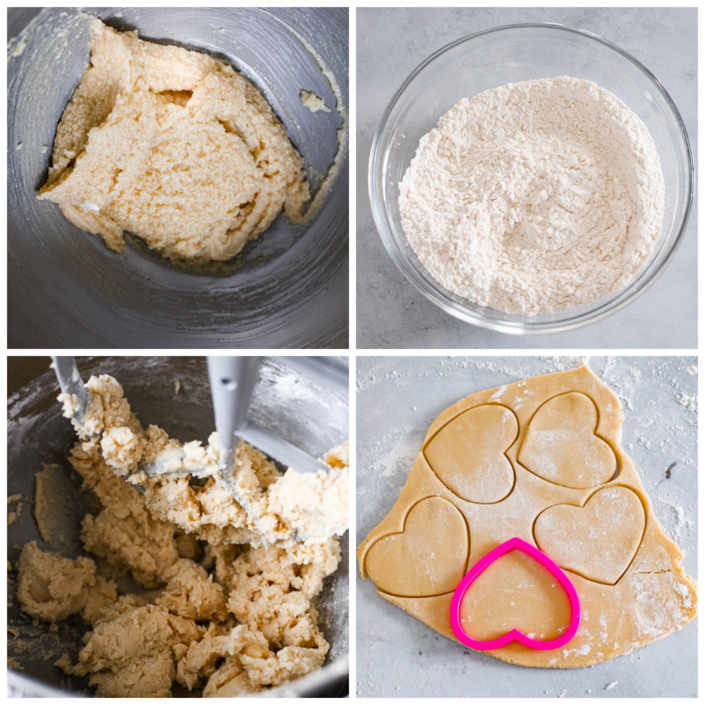 Process photos showing you how to make the dough and cut them out in heart shapes.
