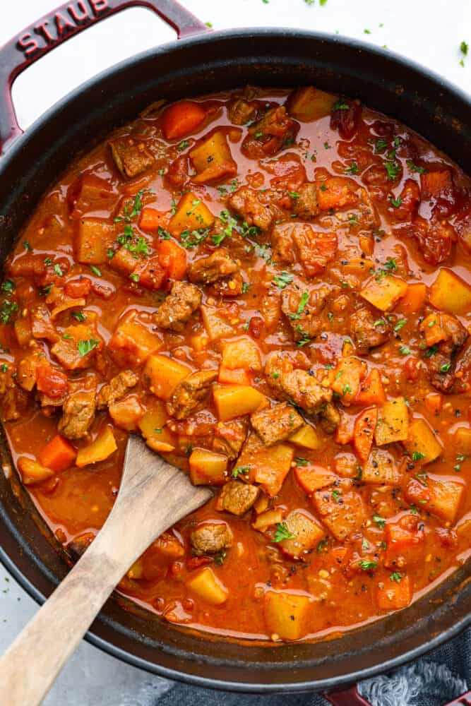 Hungarian goulash in a pot.