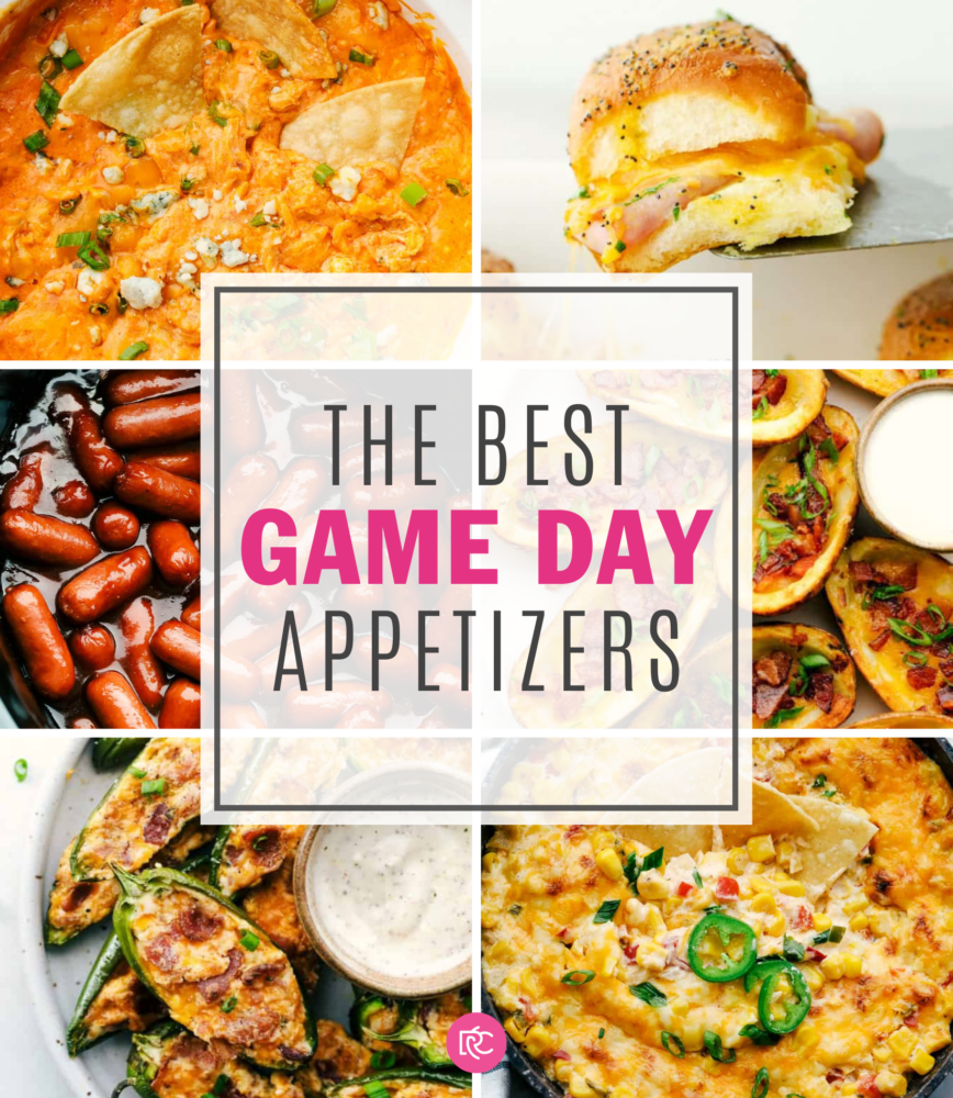 A collage of appetizers with "the best game day appetizers" written in the middle.