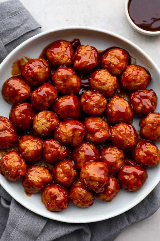 BBQ meatballs on a plate.