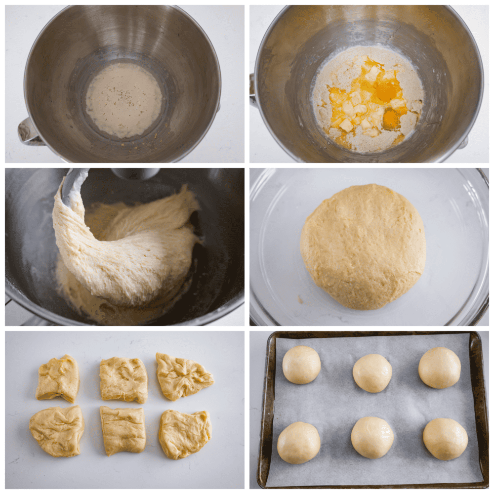 Process photos showing how to mix the dough and shape it.
