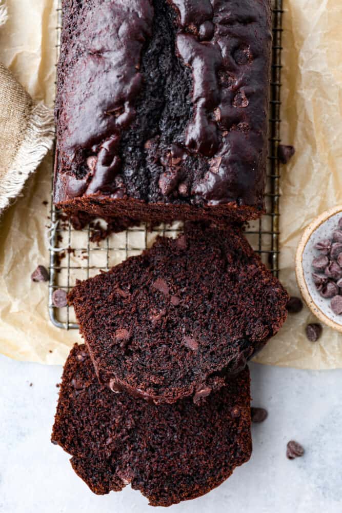 Top-down view of chocolate sweet bread.