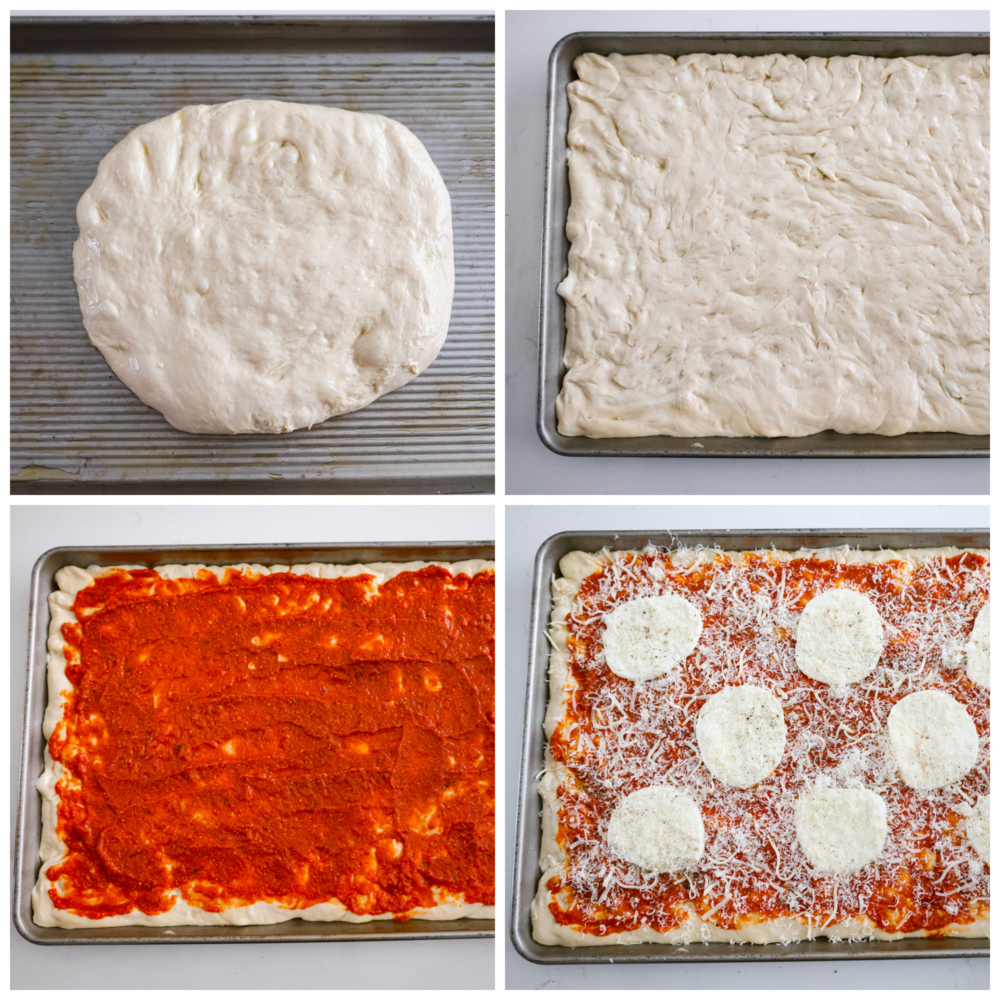 Hazırlanan pizzanın 4'lü fotoğraf kolajı.