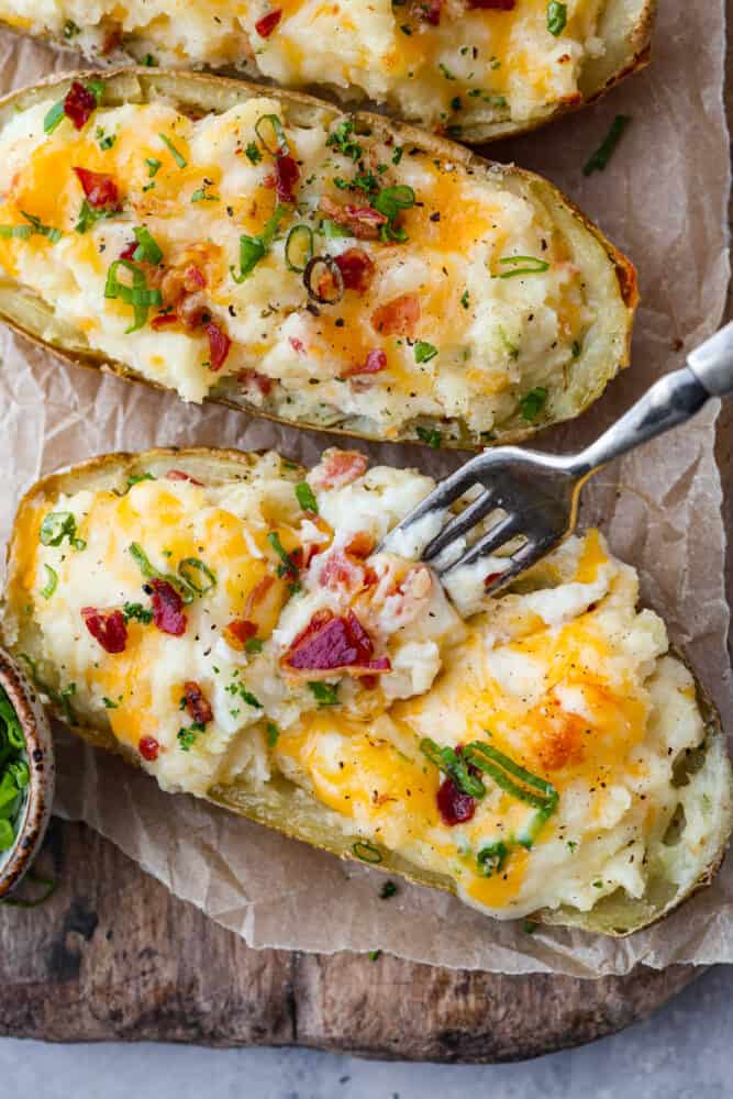 Top-down view of 2 potatoes.