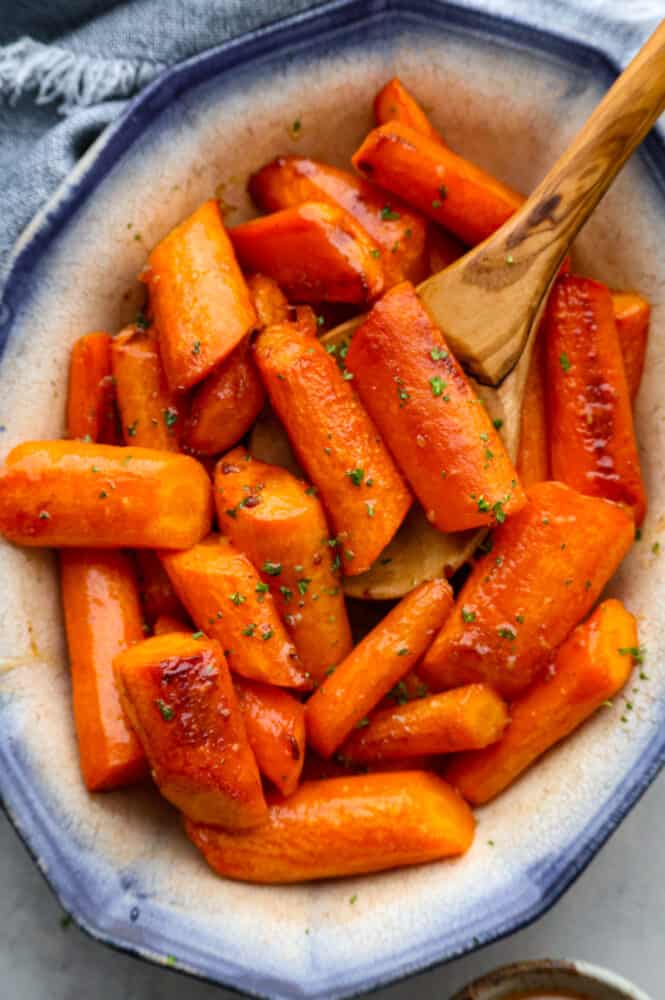Top-down view of roasted carrots.