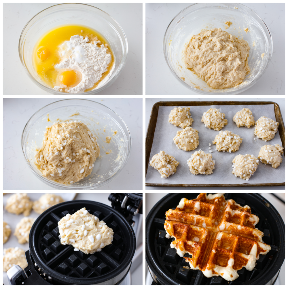 Fotos de proceso que muestran cómo preparar la masa y cocinarlas en la plancha.