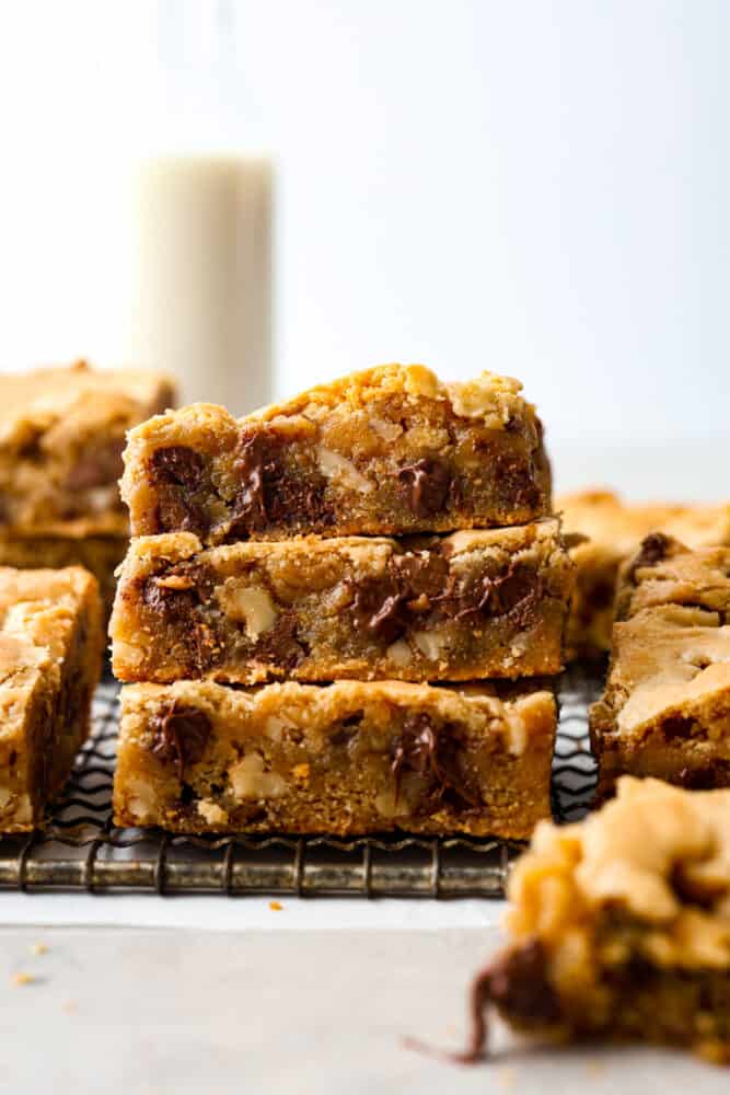 3 cookie bars stacked on top of each other.