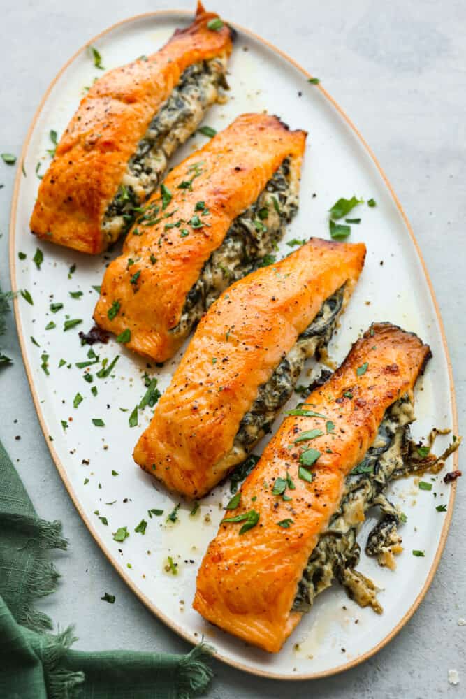 how to make stuffed salmon with spinach and shrimp