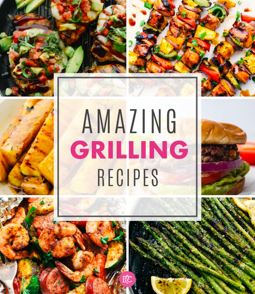 A collage of 6 grilling recipes with the text that says "Amazing Grilling Recipes"