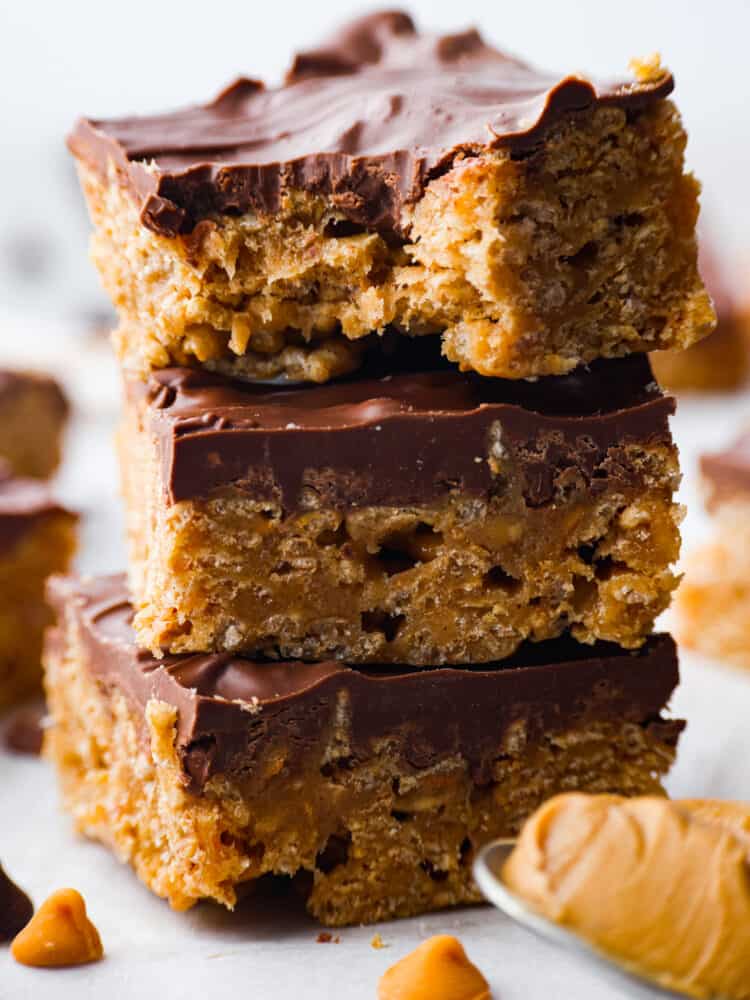 A close up of a stack of Special K bars. 