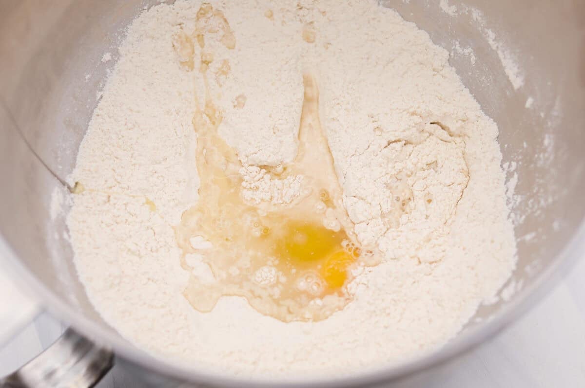 Dry ingredients with egg and water added. 