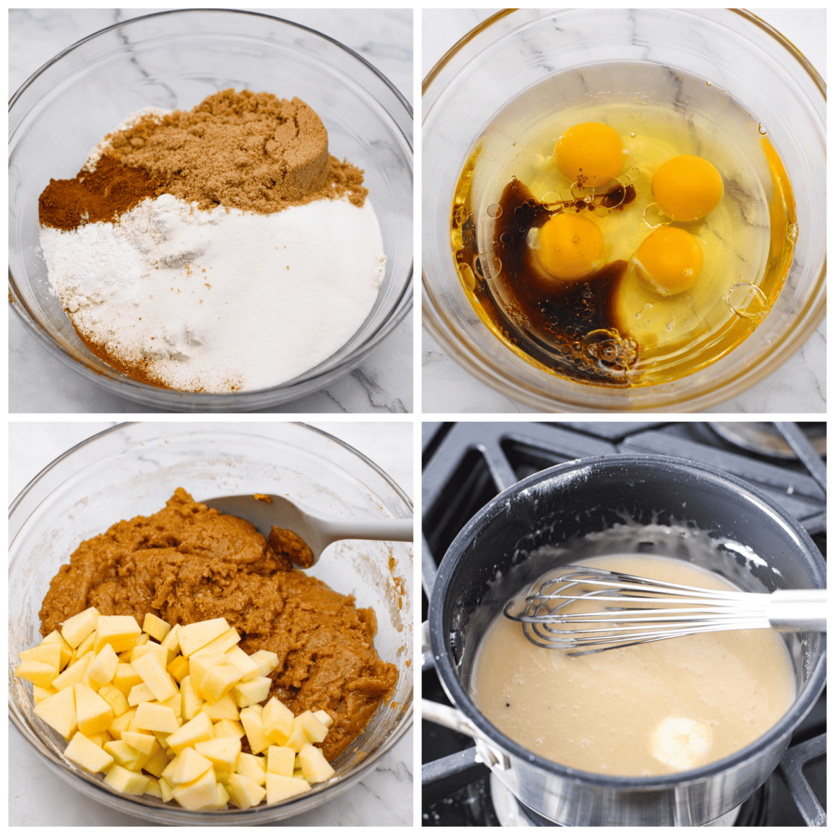 4-photo collage of the batter and glaze being prepared.