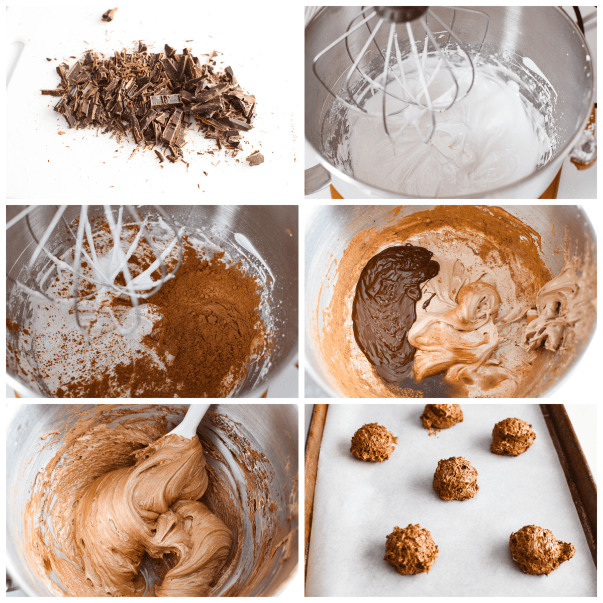 6 pictures in a collage showing how to make the batter. 