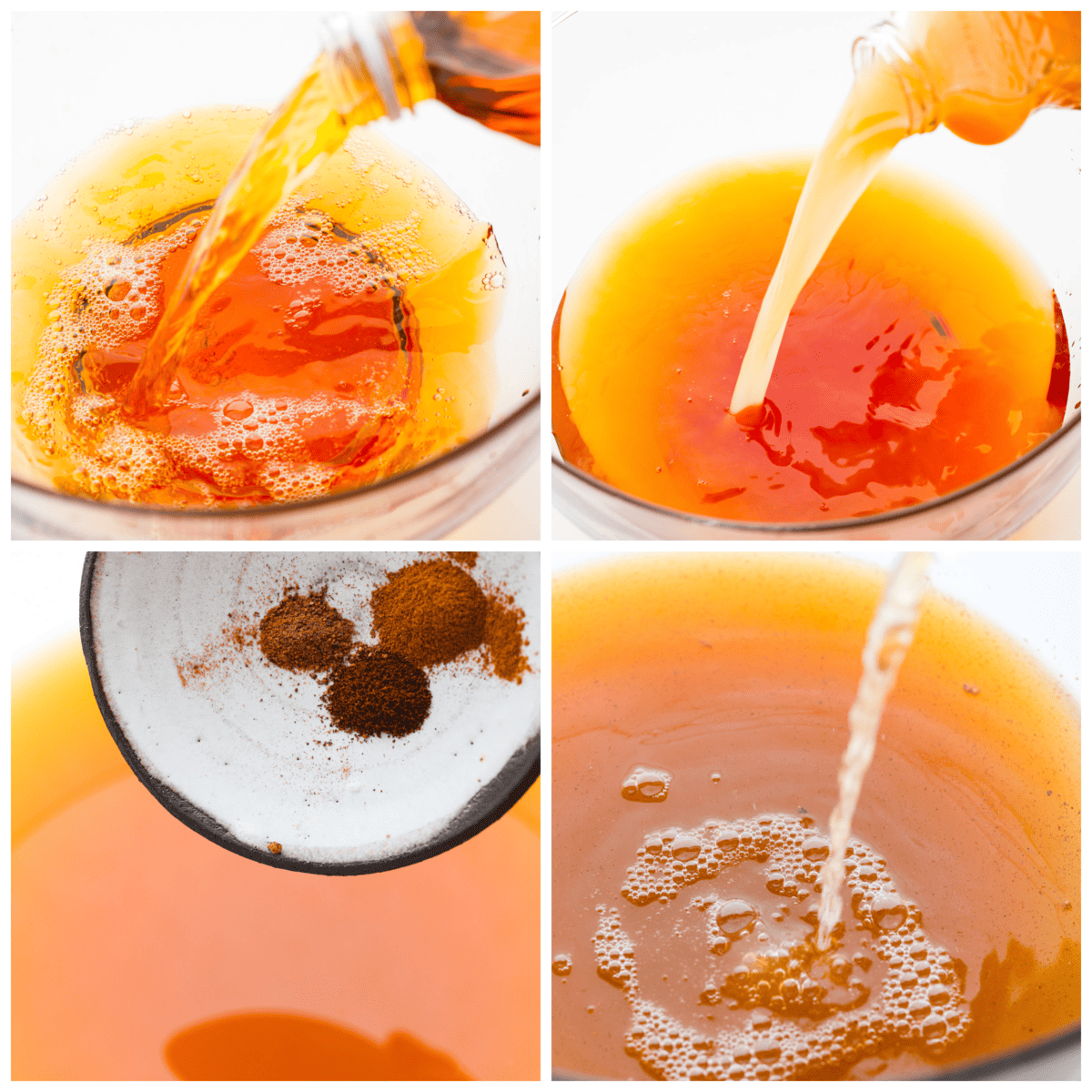 Collage of the punch ingredients being mixed together.