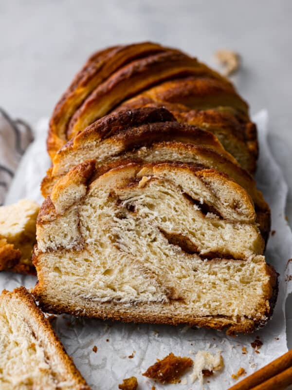 Cinnamon bread on a cutting board.