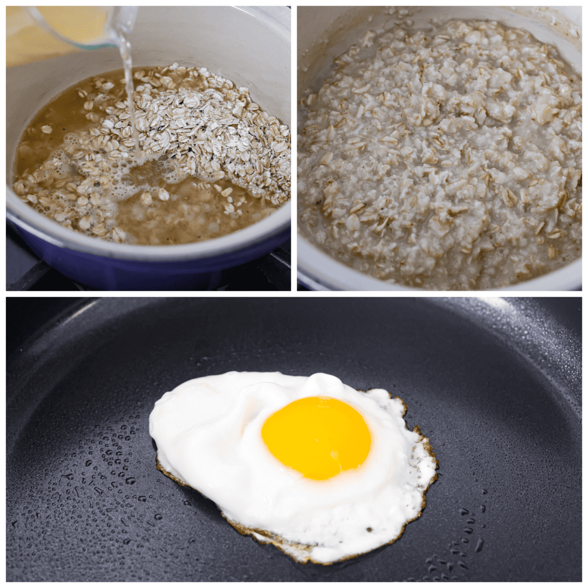 3 photos showing how to cook the ingredients before combing everything. 