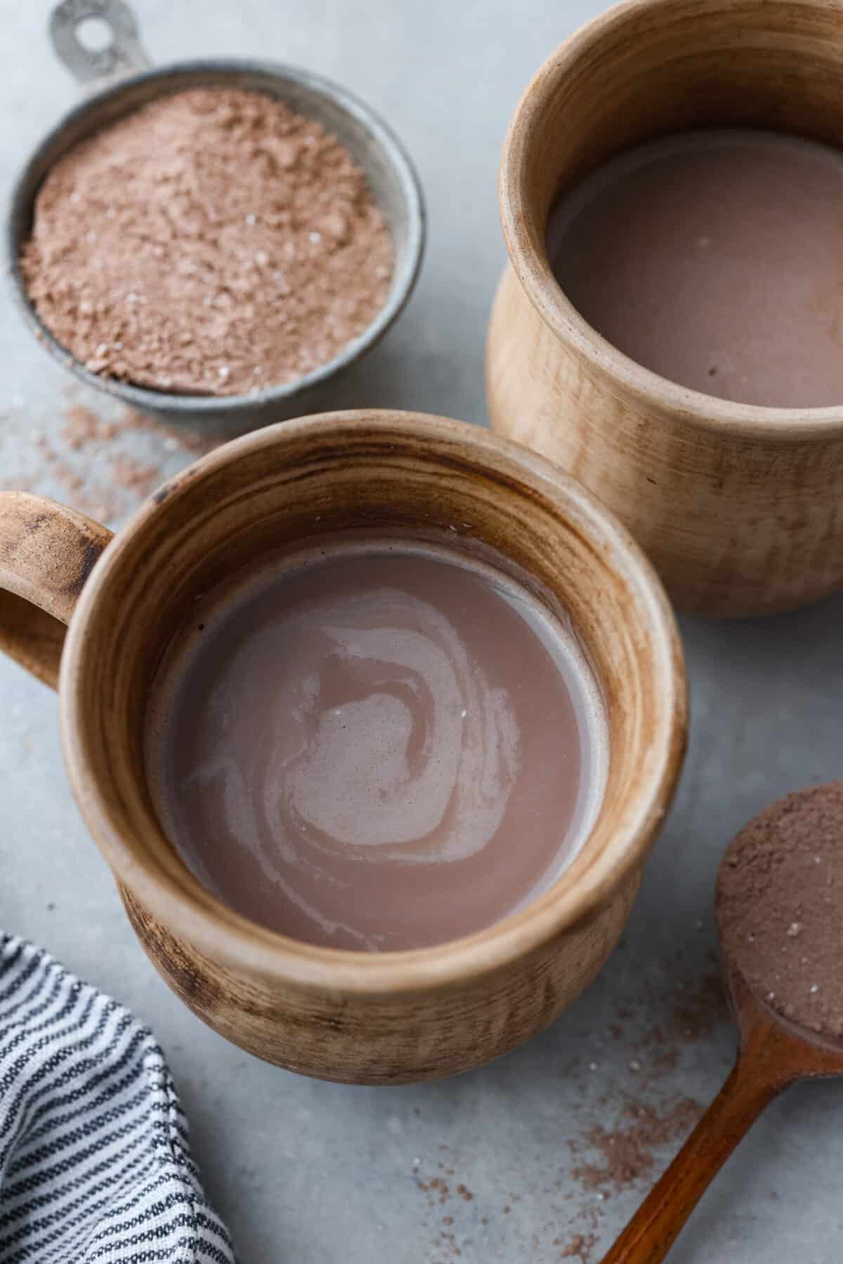 Top-down view of a cup of hot chocolate.