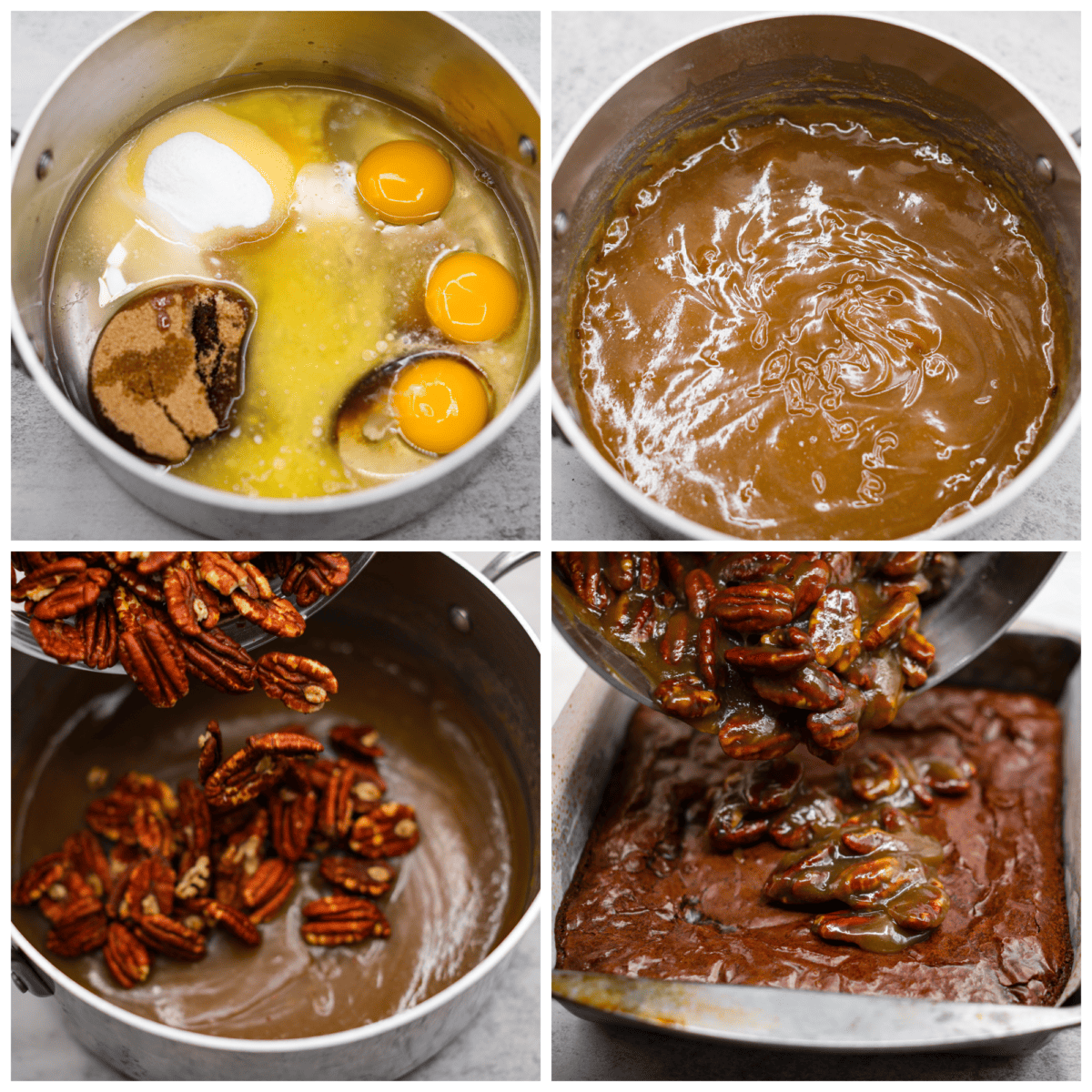 4-photo collage of the pecan glaze being prepared.
