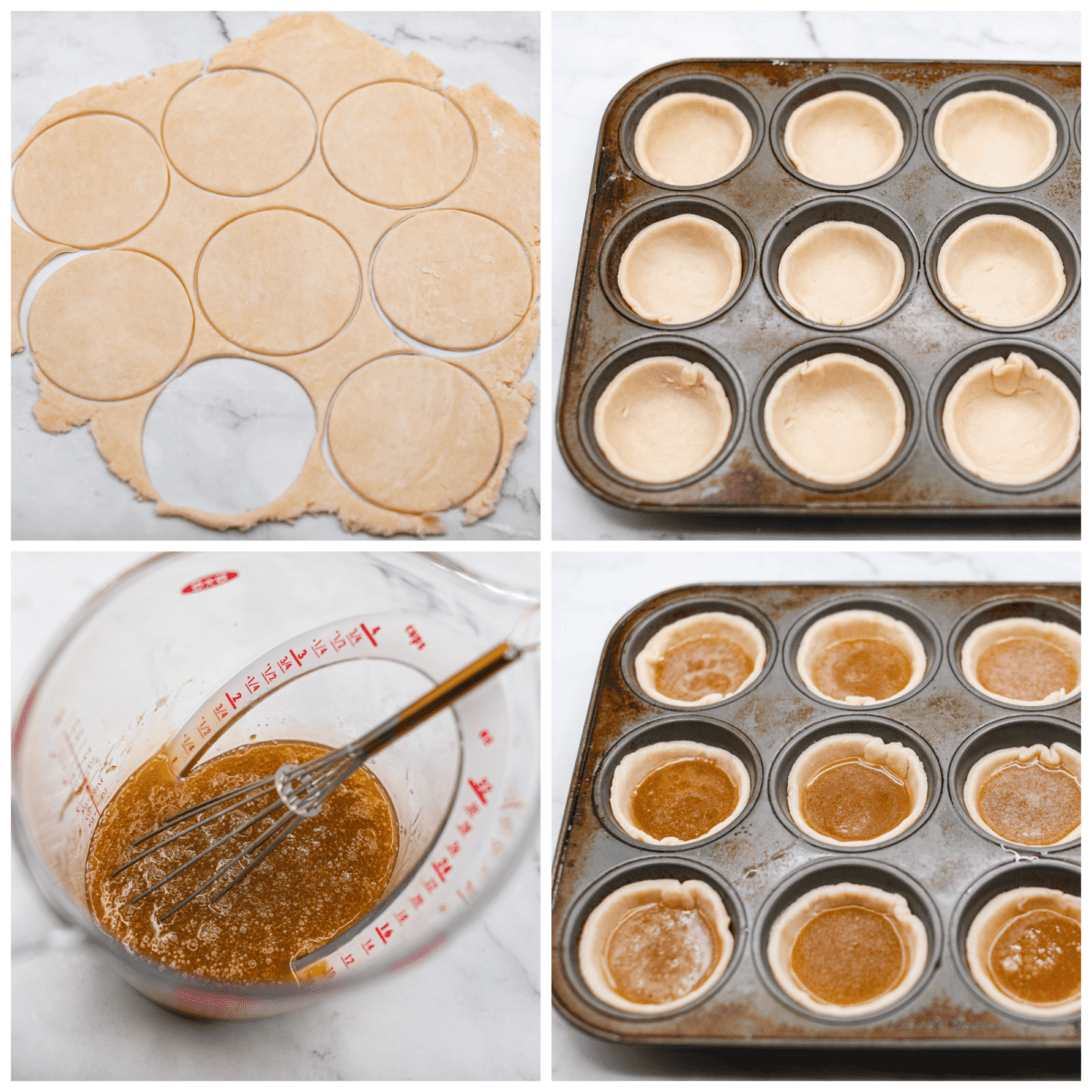 4-photo collage of the crusts and filling being prepared.
